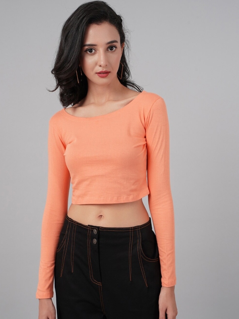 

DressBerry Women Orange Solid Cotton Crop Top