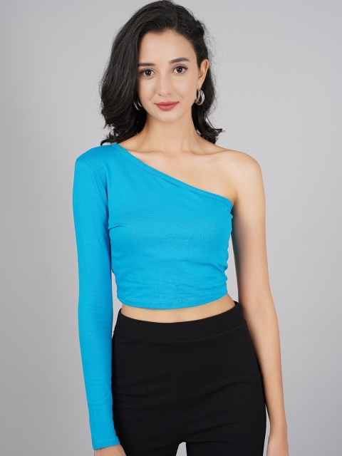 

DressBerry Blue One Shoulder Crop Top