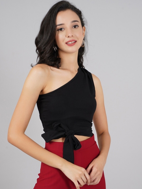 

DressBerry Women Black One Shoulder Crop Top