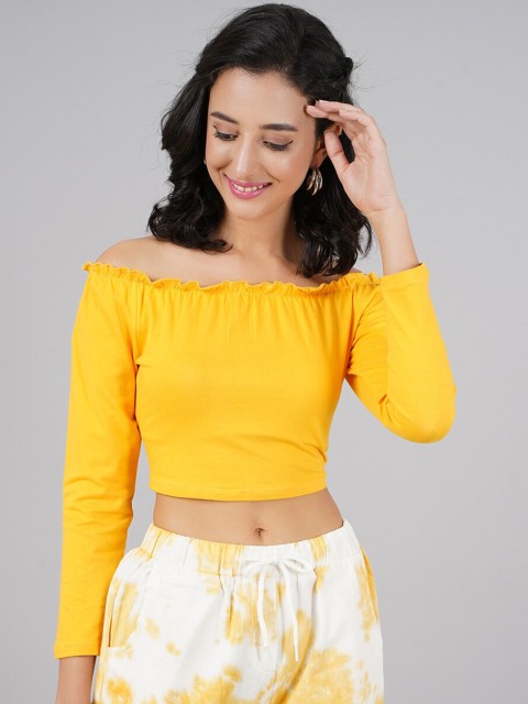 

DressBerry Women Yellow Off-Shoulder Bardot Crop Top