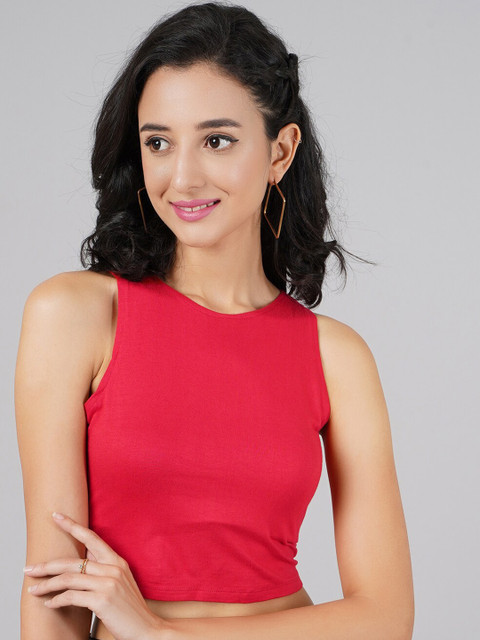 

DressBerry Red Pure Cotton Knitted Crop Top
