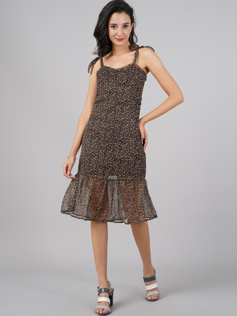 

DressBerry Black Floral Chiffon A-Line Dress