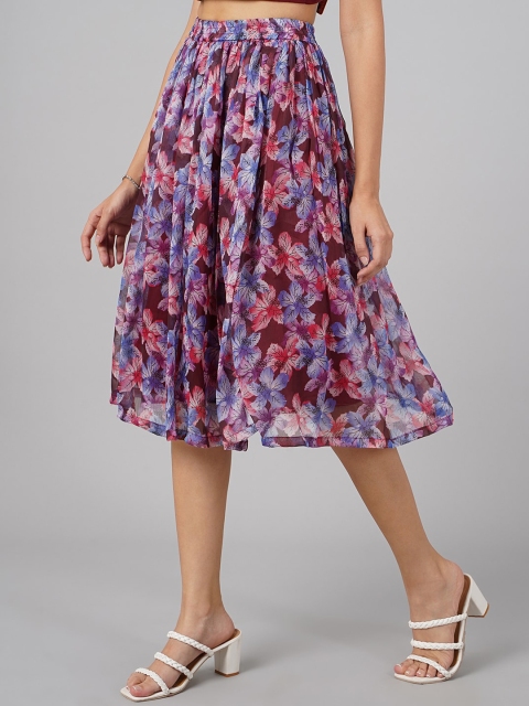 

DressBerry Women Purple Colored Floral Printed Pleated Skirts