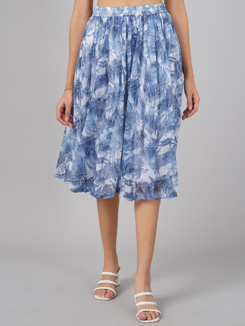 

DressBerry Women Blue & White Printed Flared Midi Skirt