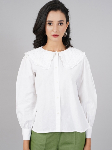 

DressBerry Women White Peter Pan Neck Regular Fit Casual Shirt