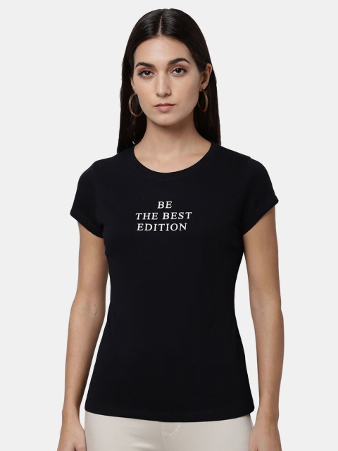 

R&B Women Black Typography Pure Cotton T-shirt