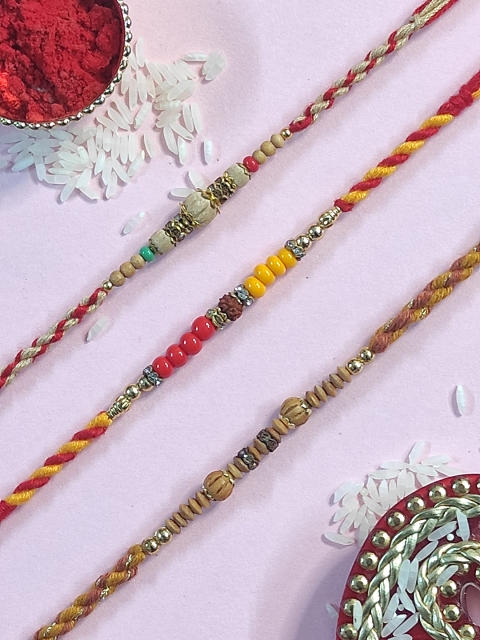 

CRAYTON Set of 3 Red & Yellow Thread Rakhi