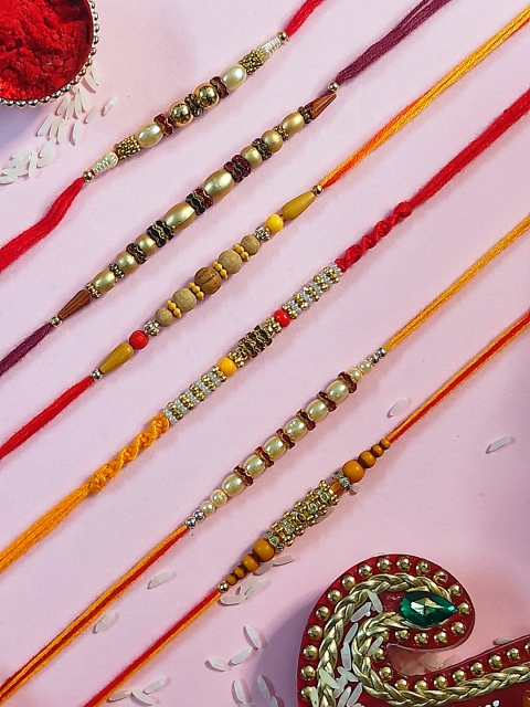 

CRAYTON Multicoloured Set of 6 Beaded Bhaiya Rakhi, Multi