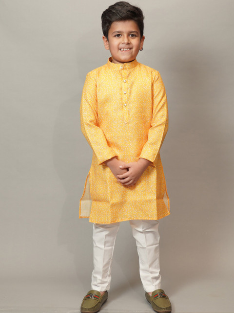 

Mumkins Boys Yellow Printed Kurta with Pyjamas