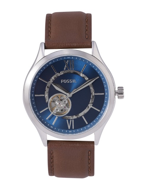 

Fossil Men Blue Dial & Brown Leather Straps Analogue Automatic Motion Powered Watch BQ2699