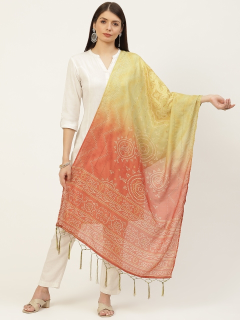 

VAABA Peach-Coloured & Yellow Ethnic Motifs Printed Dupatta