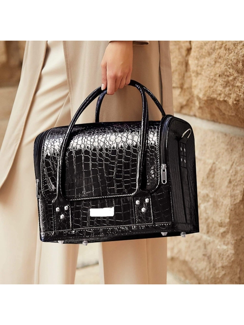 

royalkart Black Textured Makeup Vanity Bag