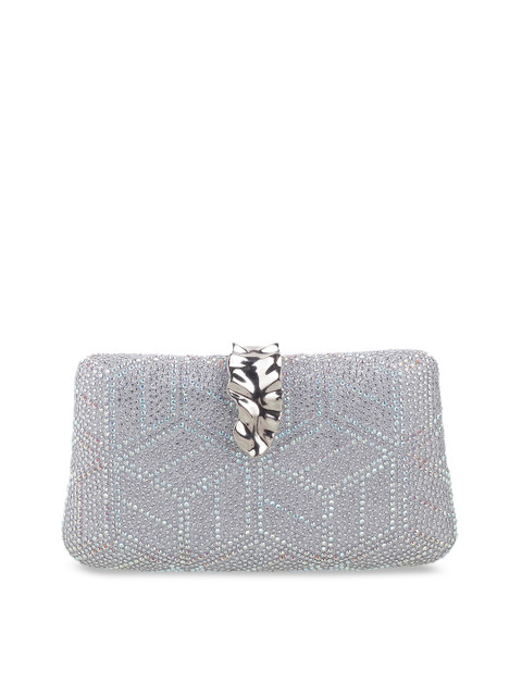 

Metro Silver-Toned & Grey Embellished Box Clutch