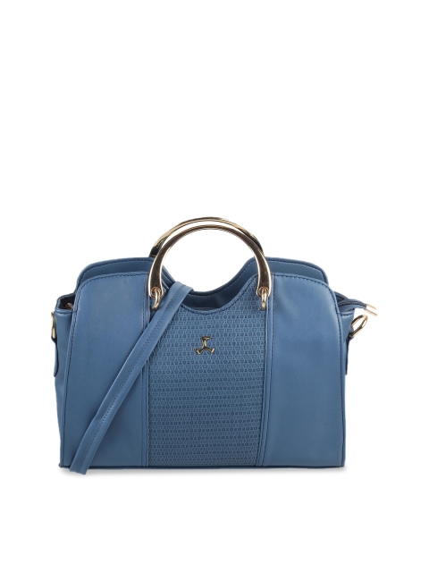 

Mochi Blue Textured Structured Handheld Bag with Cut Work