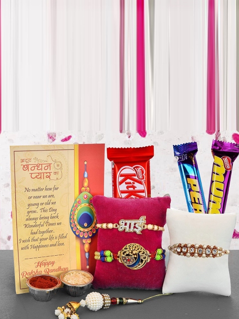 

CraftVatika Unisex Multi Set of 4 Rakhi for Brother with Gift Chocolates and Card Rakhi