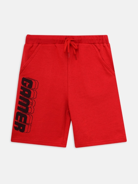 

THETA Boys Red Typography Printed Cotton Sports Shorts