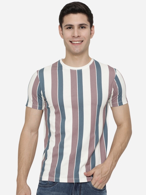 

JADE BLUE Men White & Blue Striped Slim Fit Cotton T-shirt
