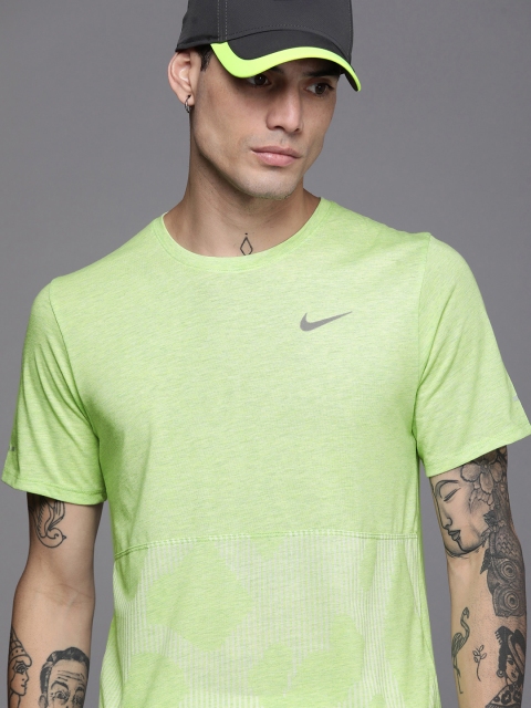 

Nike Men Lime Green Striped Dri-FIT Running T-shirt