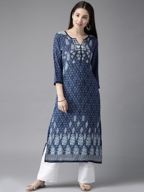 

Moda Rapido Women Blue Printed A-Line Kurta