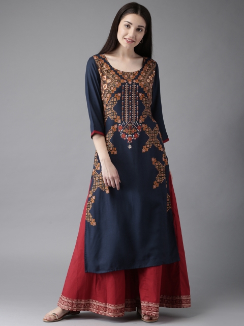 

Moda Rapido Women Navy Blue Printed Straight Kurta