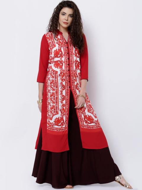 

Vishudh Women Red Printed Straight Kurta