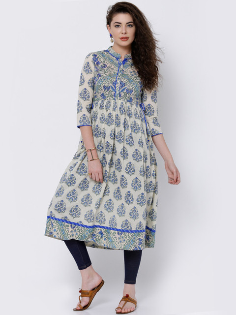 

Vishudh Women Off-White & Blue Printed Anarkali Kurta
