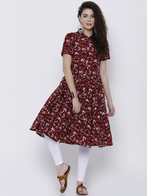 

Vishudh Women Maroon Printed A-Line Kurta