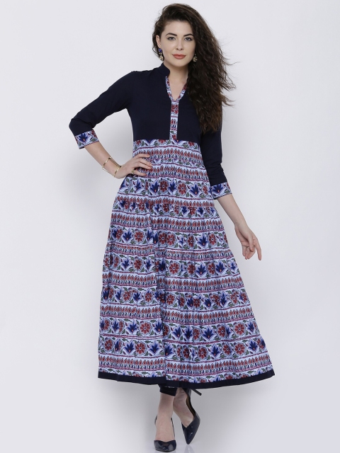 

Vishudh Women Navy Printed Anarkali Kurta, Navy blue