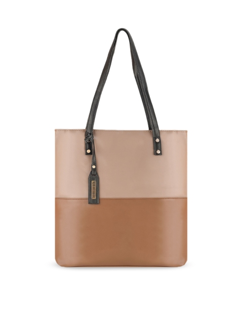 

Toteteca Beige Colourblocked PU Structured Tote Bag