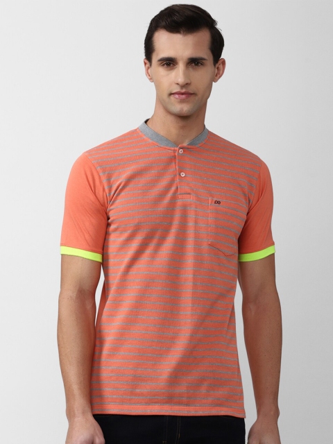 

Peter England Casuals Men Orange Striped Henley Neck Slim Fit T-shirt