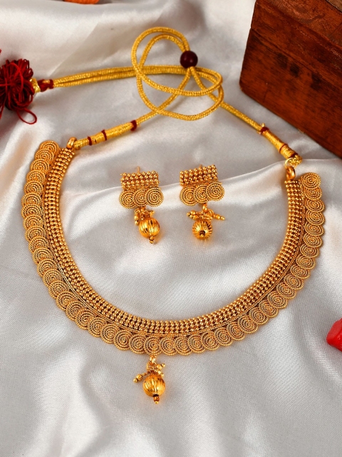 

AQUASTREET Gold-Plated Stone-Studded & Beaded Coin Design Jewellery Set
