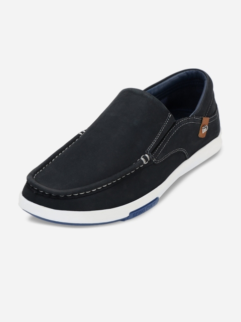 

ID Men Blue Solid Leather Slip-On Sneakers