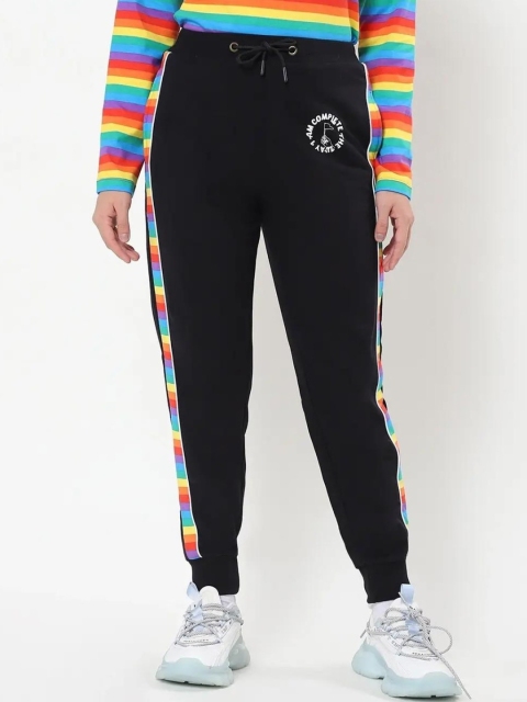 

Bewakoof Plus Women Black Striped Pride Side Panel Plus Size Cotton Joggers