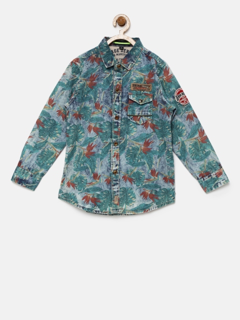 

RUFF Boys Blue Regular Fit Printed Casual Shirt