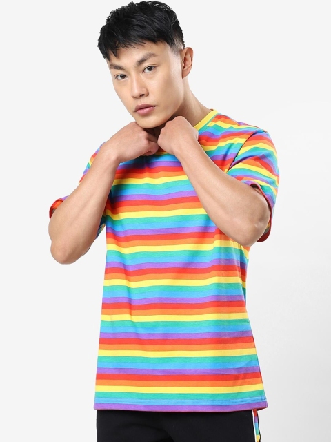 

Bewakoof Men Red & Blue Striped Loose Cotton T-shirt