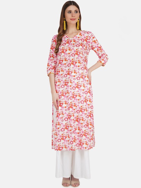

KHWAABI Women White Floral Printed Floral Kurta
