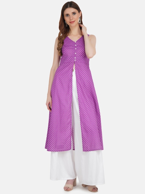 

KHWAABI Women Purple & White Printed A-Line Kurta