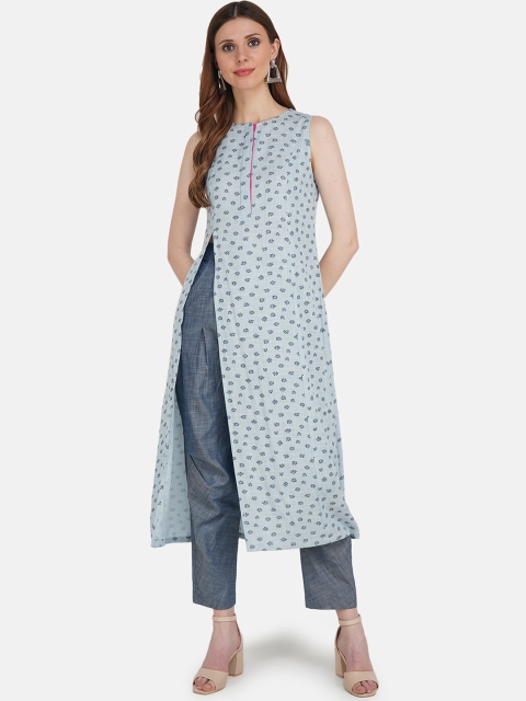 

KHWAABI Women Blue Floral Printed Kurta