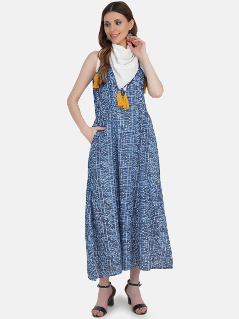 

KHWAABI Women Navy Blue Bandhani Maxi