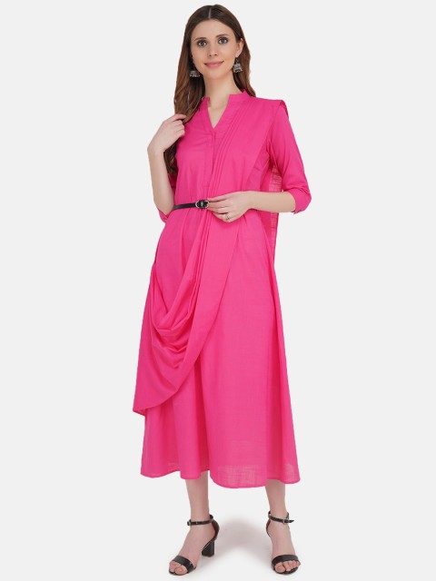 

KHWAABI Women Pink Dupatta Attached Maxi Tunic With Belt