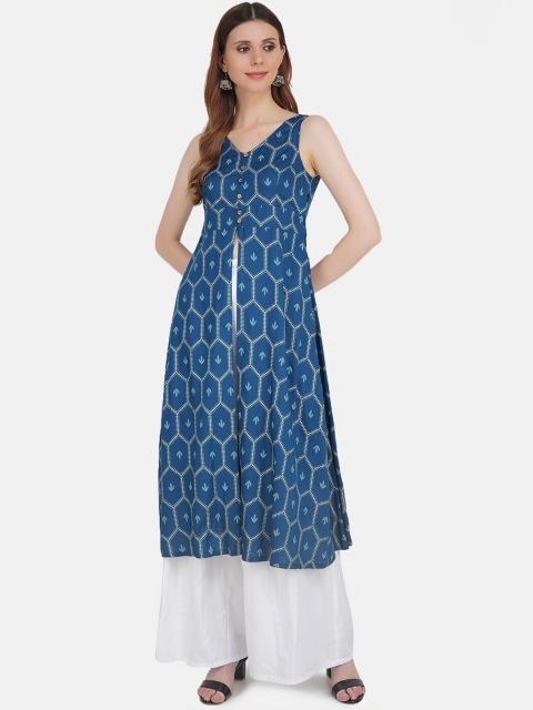 

KHWAABI Women Blue Ethnic Motifs Printed Kurta