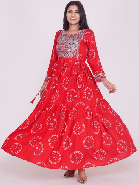 

FASHION DWAR Women Red Bandhani Printed Ethnic Dress