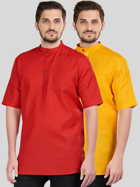 

SHIWAM ETHNIX Men Red Thread Work Pathani Kurta