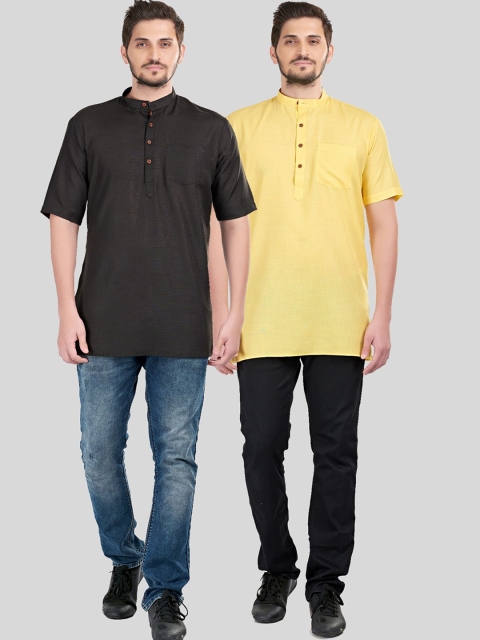 

SHIWAM ETHNIX Men Black Thread Work Kurta