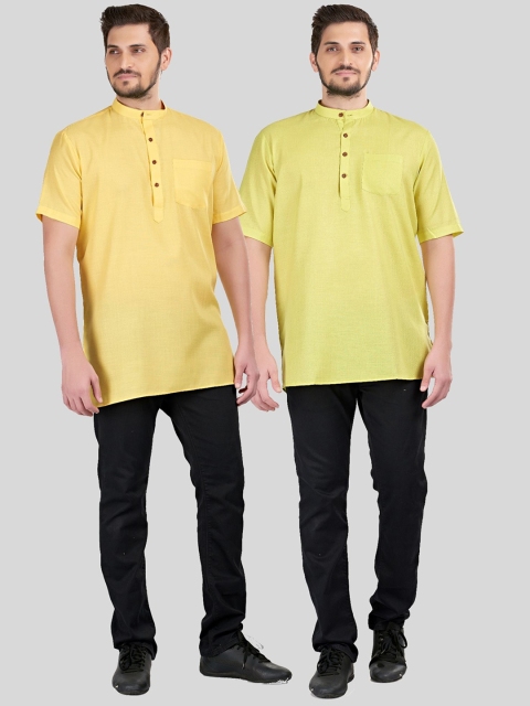 

SHIWAM ETHNIX Pack of 2 Men Yellow Cotton Short Kurta