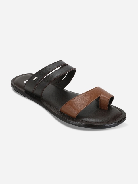 

ID Men Tan & Black Solid Leather Comfort Sandals