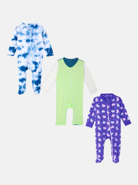

Cuddles for Cubs Kids Pack Of 3 Pure Cotton Sleepsuits, Blue