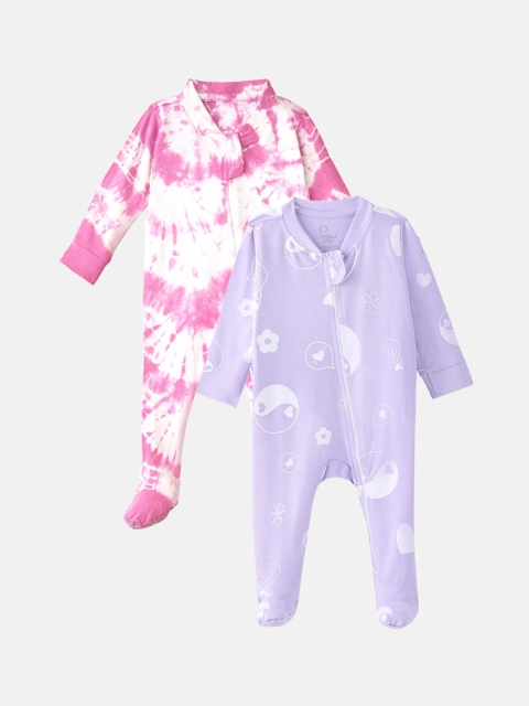 

Cuddles for Cubs Infant Kids Pack Of 2 Printed Cotton Sleepsuits, Pink
