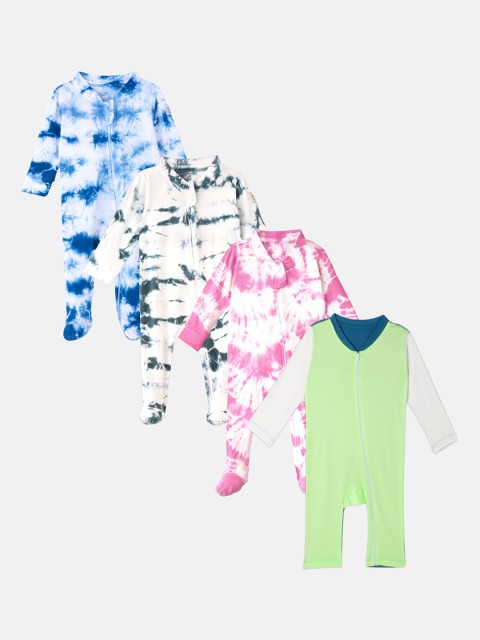 

Cuddles for Cubs Unisex Kids Pack Of 4 Pure Cotton Sleepsuits, Multi