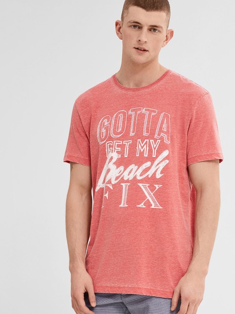 

ESPRIT Men Coral Red Printed Round Neck T-shirt